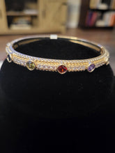 Cubic Zirconia Gemstone 14K Gold Plated Bangle Bracelet