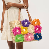 Queenie Floral Straw Tote: Natural