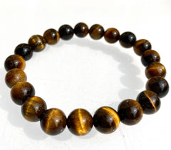 10mm Natural Tiger Eye Crystal Healing Stretch Bracelet 8"