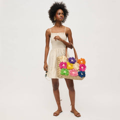 Queenie Floral Straw Tote: Natural