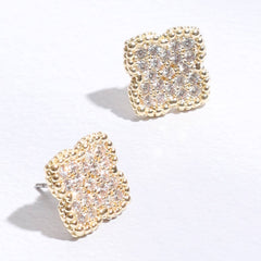Pave 15MM Clover Gold Post Earrings: EG / ONE SIZE