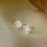Rose Flower White Pearl Stud Earrings in 925 Sterling Silver: 8 mm