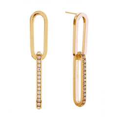 14K Dipped CZ Linked Narrow Hoops Post Earrings: GLD / ONE SIZE