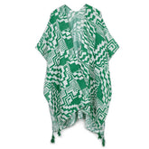 Geometric Print Open Front Kimono: GRN / ONE SIZE