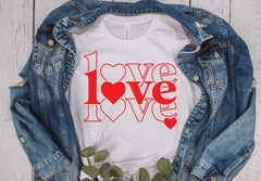 Love, custom hand pressed t-shirt, women owned, totes, aprons