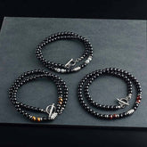 Black Agate Crystal Bead Men Necklace in Stainless Steel: 56 cm / Red tiger's eye / Tiger's eye