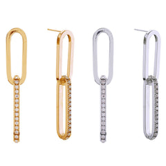 14K Dipped CZ Linked Narrow Hoops Post Earrings: GLD / ONE SIZE