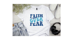 Faith over Fear, custom hand pressed t-shirt, women owned, totes, aprons