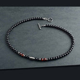 Black Agate Crystal Bead Men Necklace in Stainless Steel: 56 cm / Red tiger's eye
