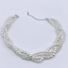 Vintage 4-Layer Wrap Pearl Beaded Choker Necklace