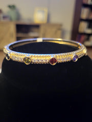 Cubic Zirconia Gemstone 14K Gold Plated Bangle Bracelet