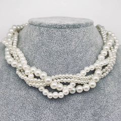 Vintage 4-Layer Wrap Pearl Beaded Choker Necklace