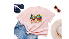 Summer Vibes, custom hand pressed t-shirt, women owned, totes