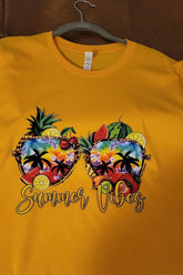 Summer Vibes, custom hand pressed t-shirt, women owned, totes