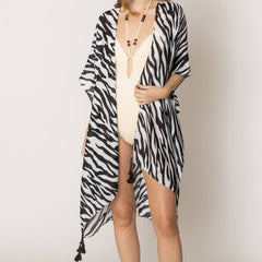 Animal Print Summer Kimono Cover-Up: BLK / One Size