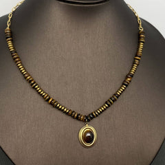 18K Golden S.Steel Tiger's Eye Stone Beaded Necklace
