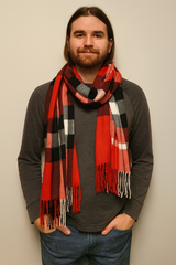 Unisex Beige Plaid Cashmere Scarf