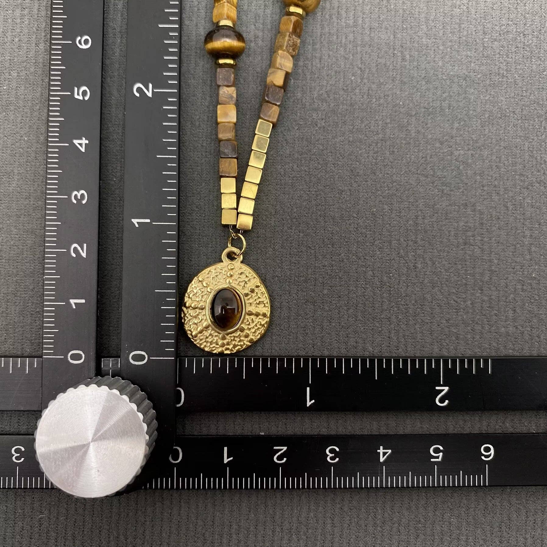 18K Golden S.Steel Tiger's Eye Stone Beaded Necklace