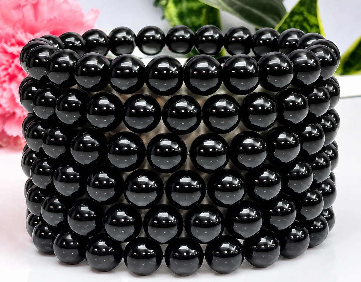 Natural Black Onyx 8mm Crystal Healing Stretch Bracelet 7.5"