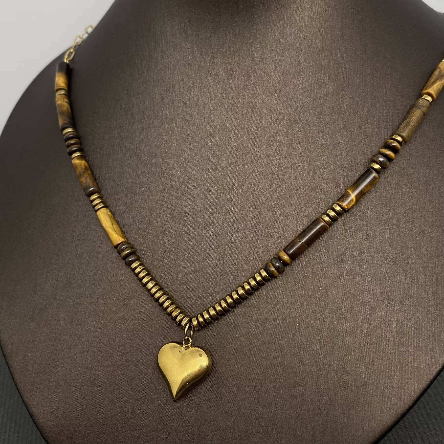 18K Golden S.Steel Tiger's Eye Stone Beaded Necklace