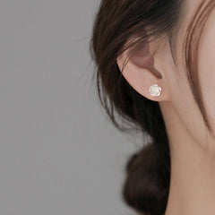 Rose Flower White Pearl Stud Earrings in 925 Sterling Silver: 8 mm