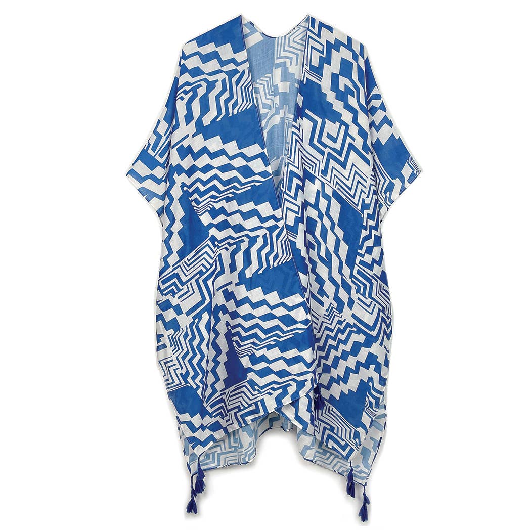 Geometric Print Open Front Kimono: RED / ONE SIZE