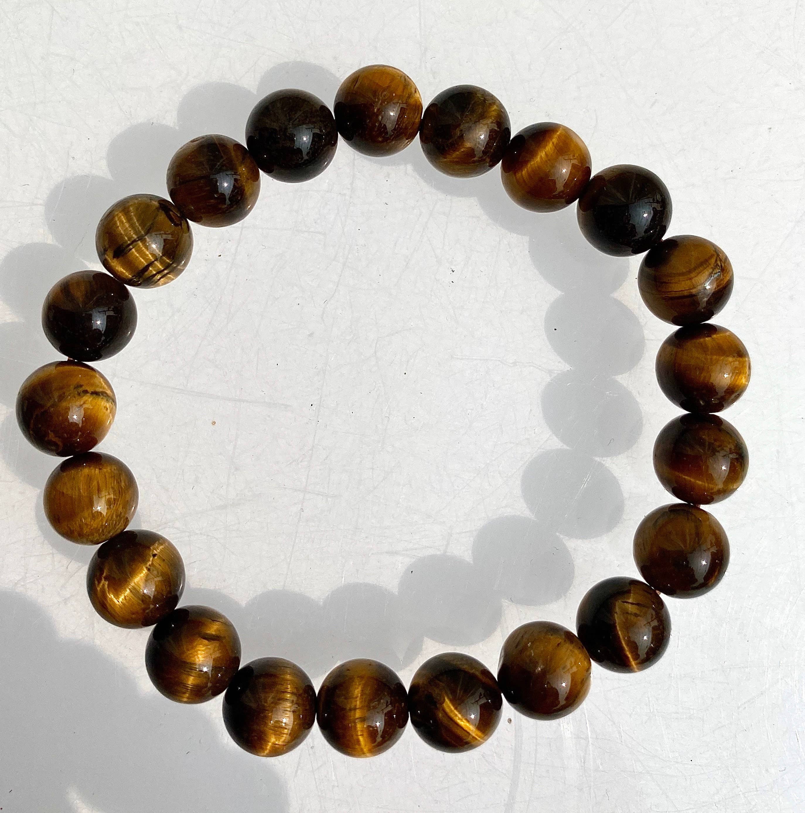 10mm Natural Tiger Eye Crystal Healing Stretch Bracelet 8"