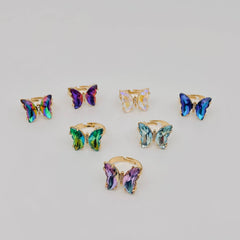 Gradient Glass Butterfly Ring: 1# Green