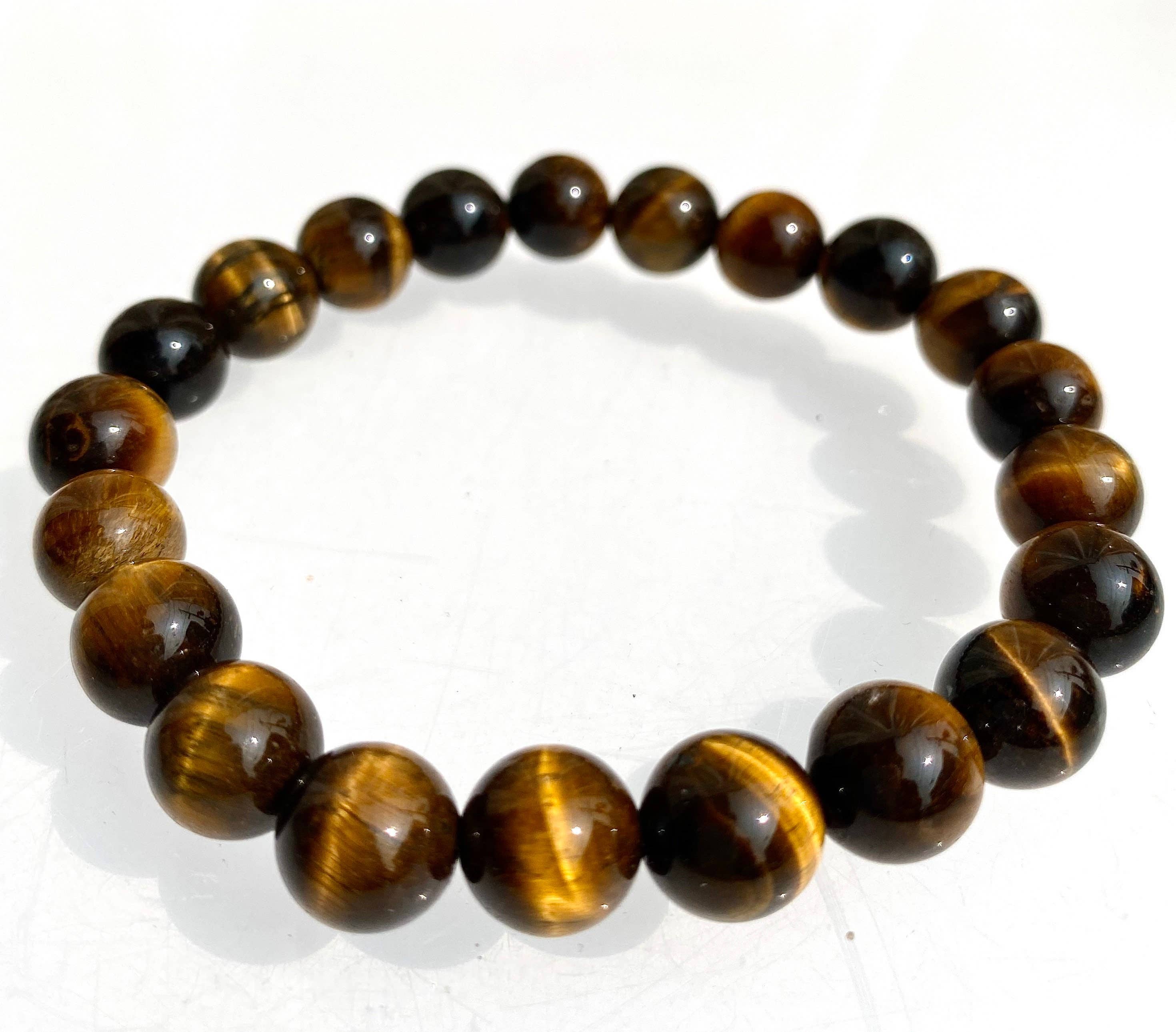 10mm Natural Tiger Eye Crystal Healing Stretch Bracelet 8"