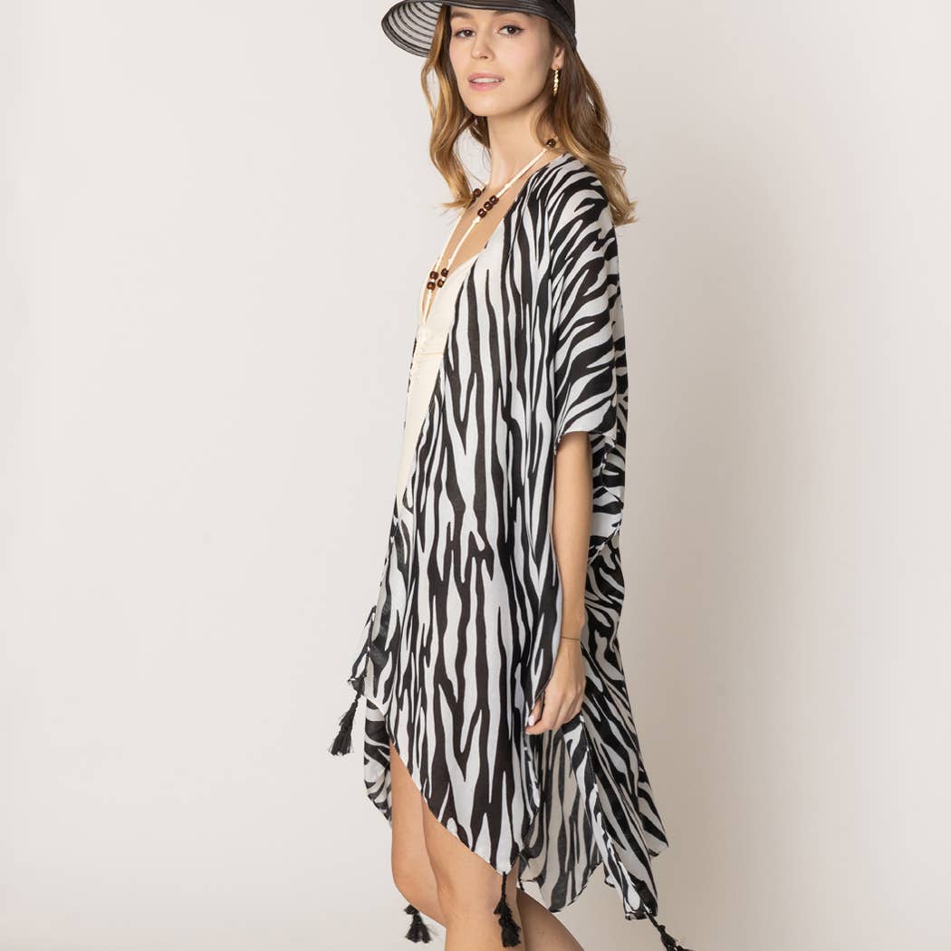 Animal Print Summer Kimono Cover-Up: BLK / One Size