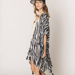 Animal Print Summer Kimono Cover-Up: BLK / One Size