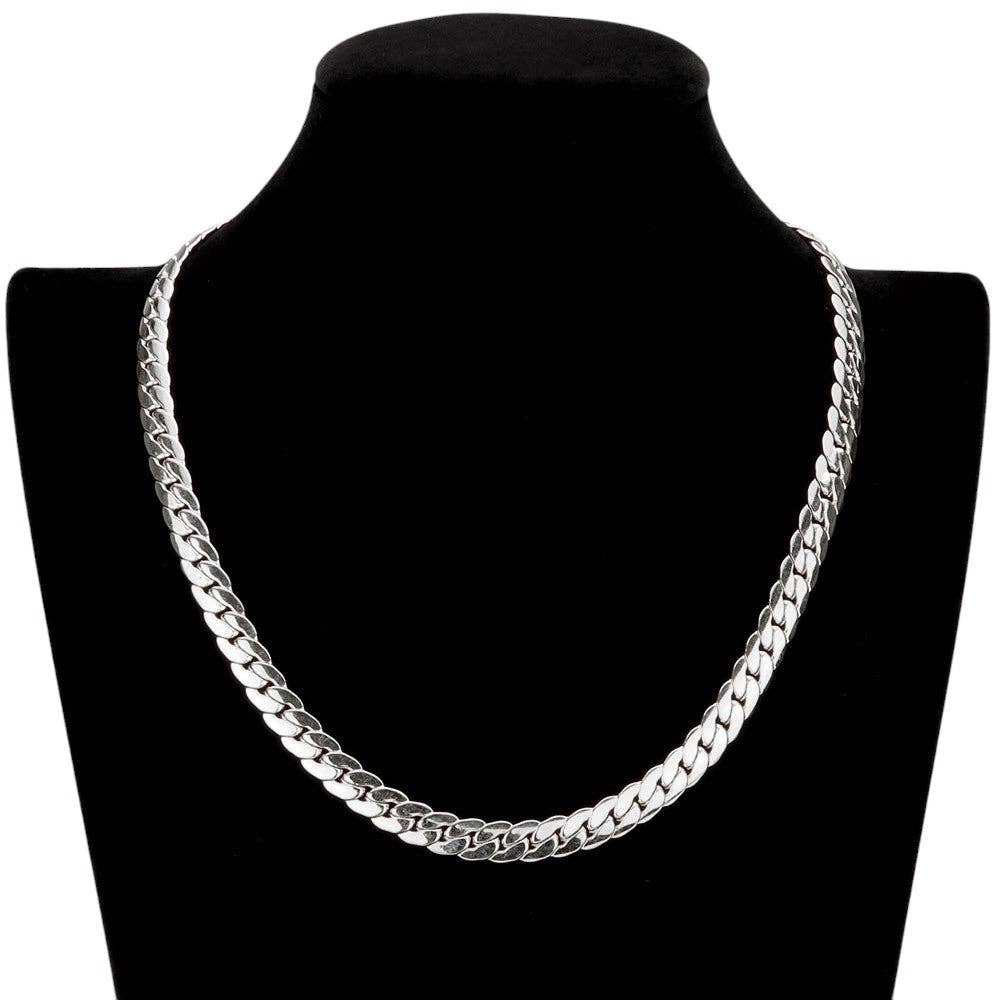 18 INCH, 8mm Stainless Steel Metal Chain Necklace: Rhodium