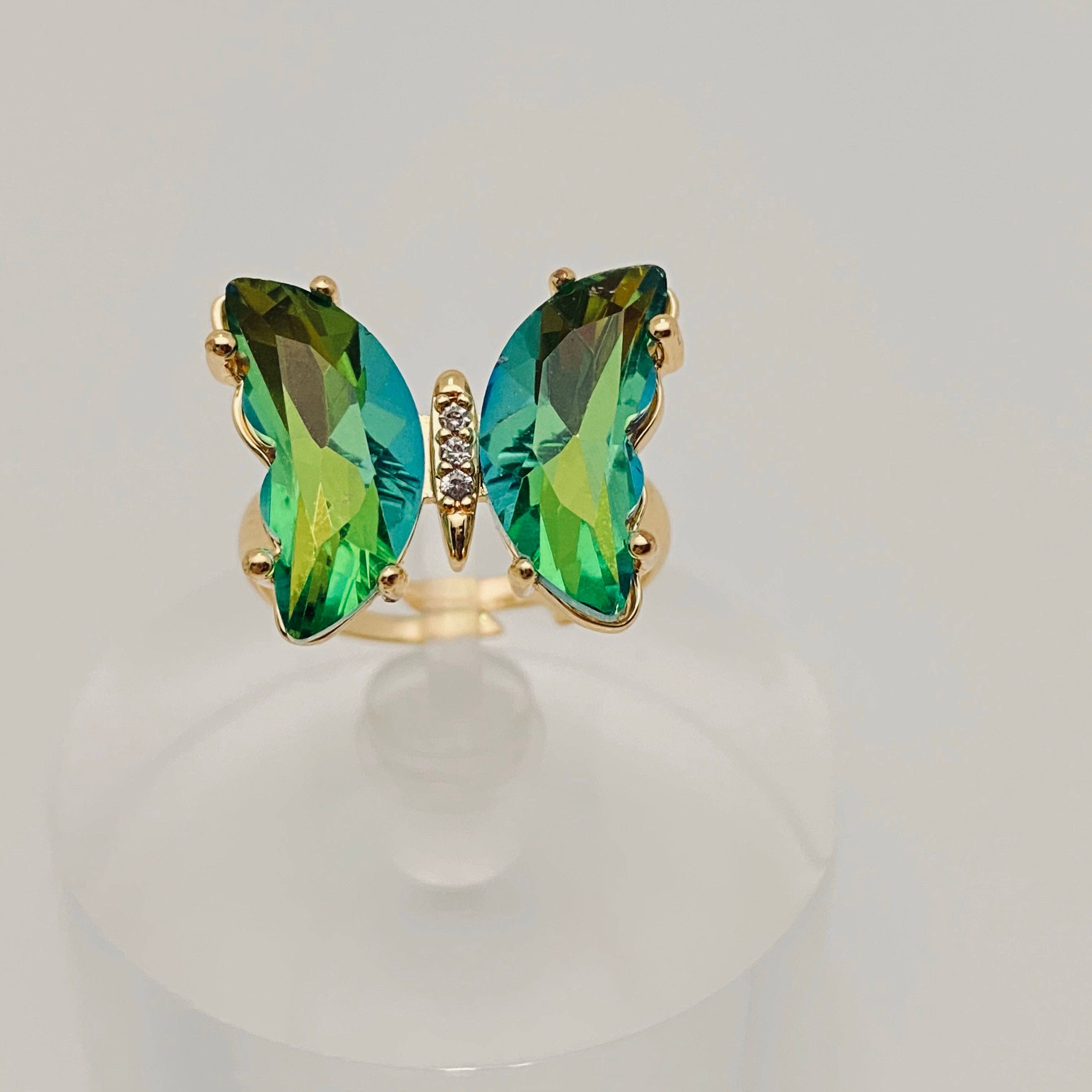 Gradient Glass Butterfly Ring: 1# Green