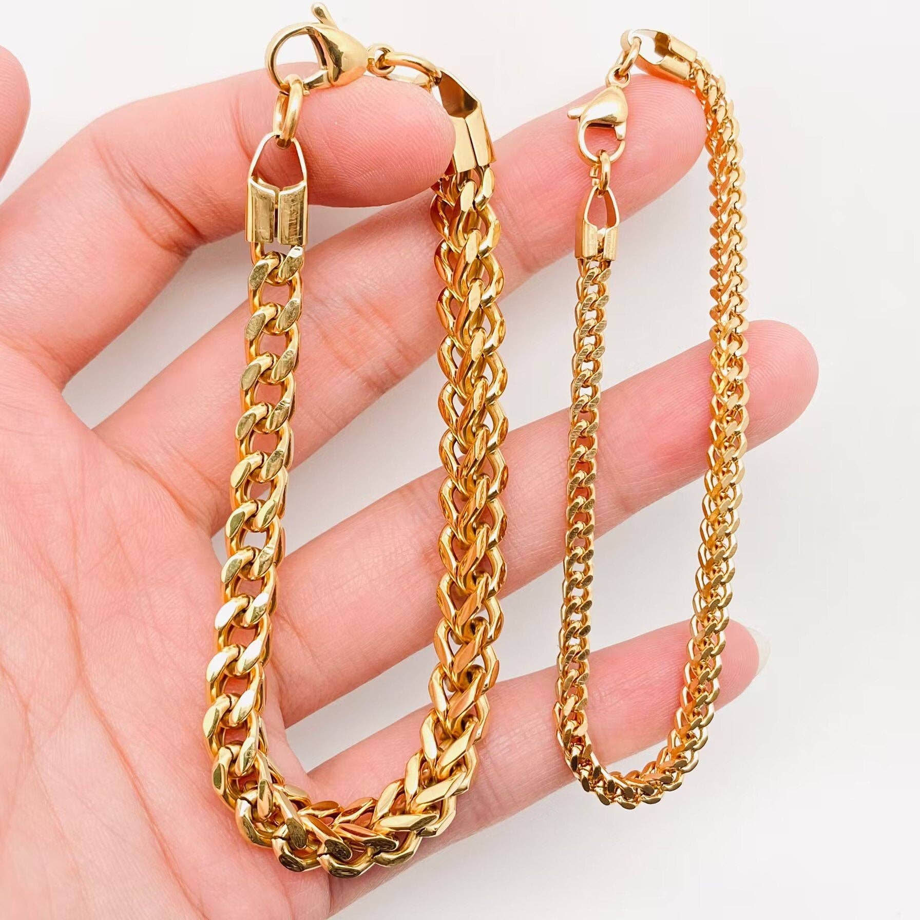 Man Stainless Steel Double Layer Cuban Chain Bracelet -MJ/BC: Steel color / 3mm * 20mm
