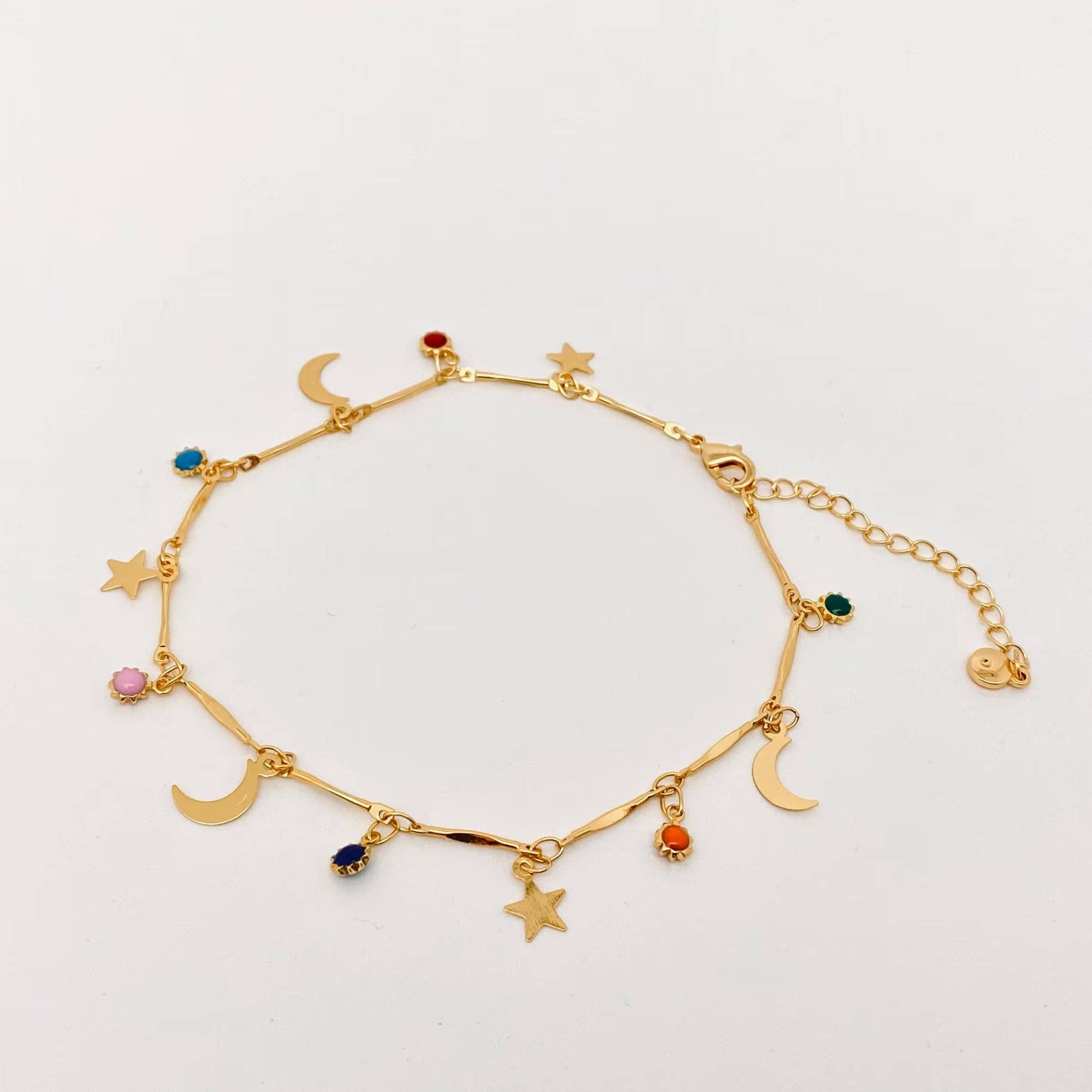 Bohemian Style Star Moon Pendant Chain Anklet - MS