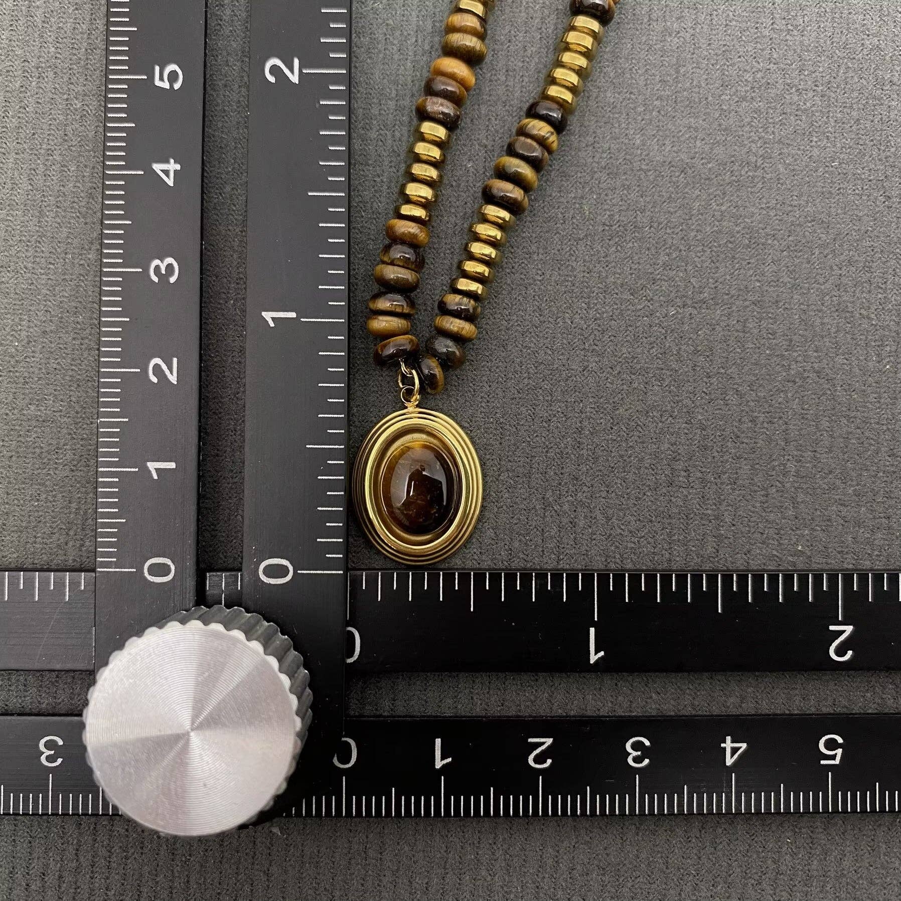 18K Golden S.Steel Tiger's Eye Stone Beaded Necklace