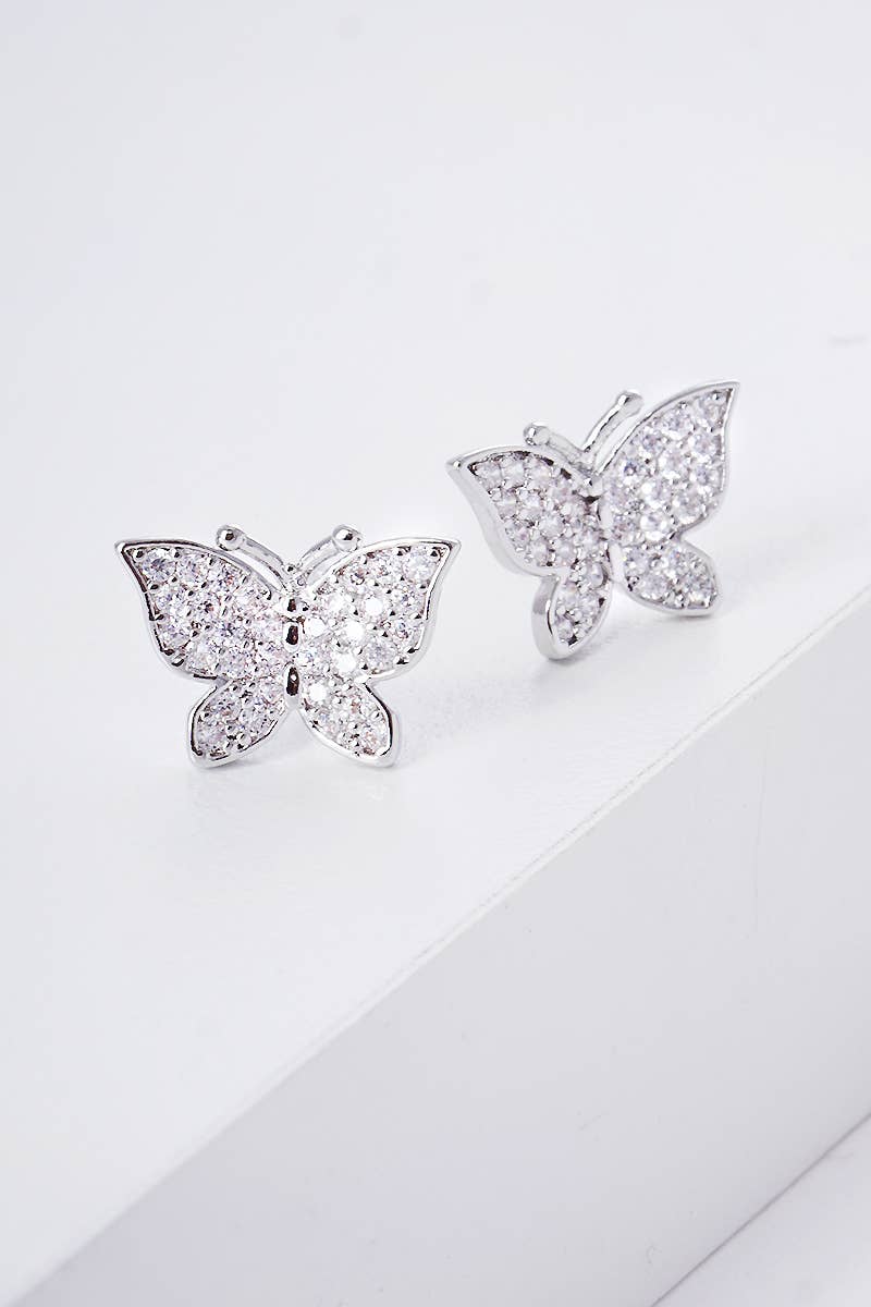 Small CZ Gold Dipped Butterfly Post Earrings: RCR / ONE SIZE
