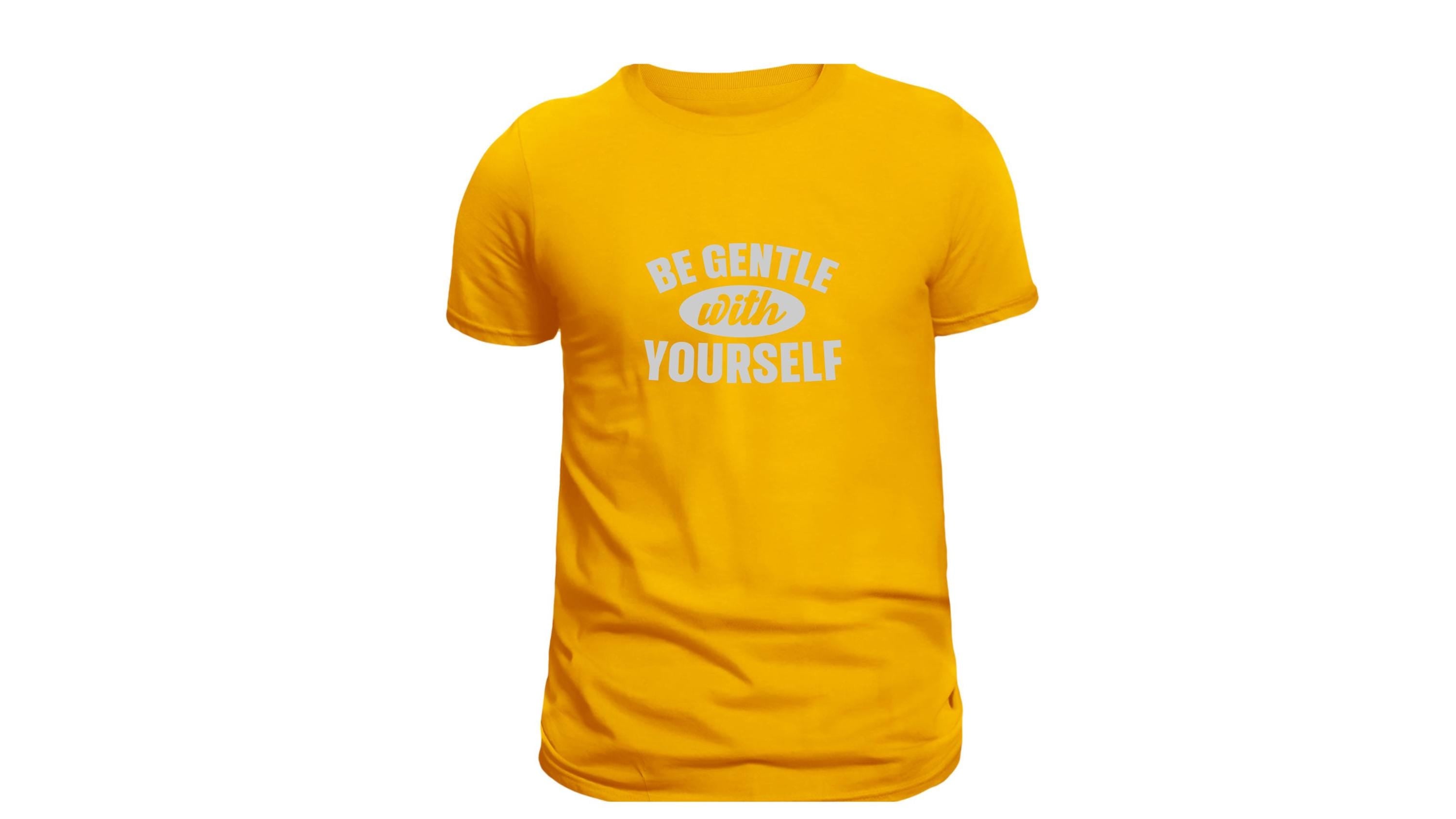 Be gentle with yourself  , custom hand pressed t-shirt, women owned, totes, aprons