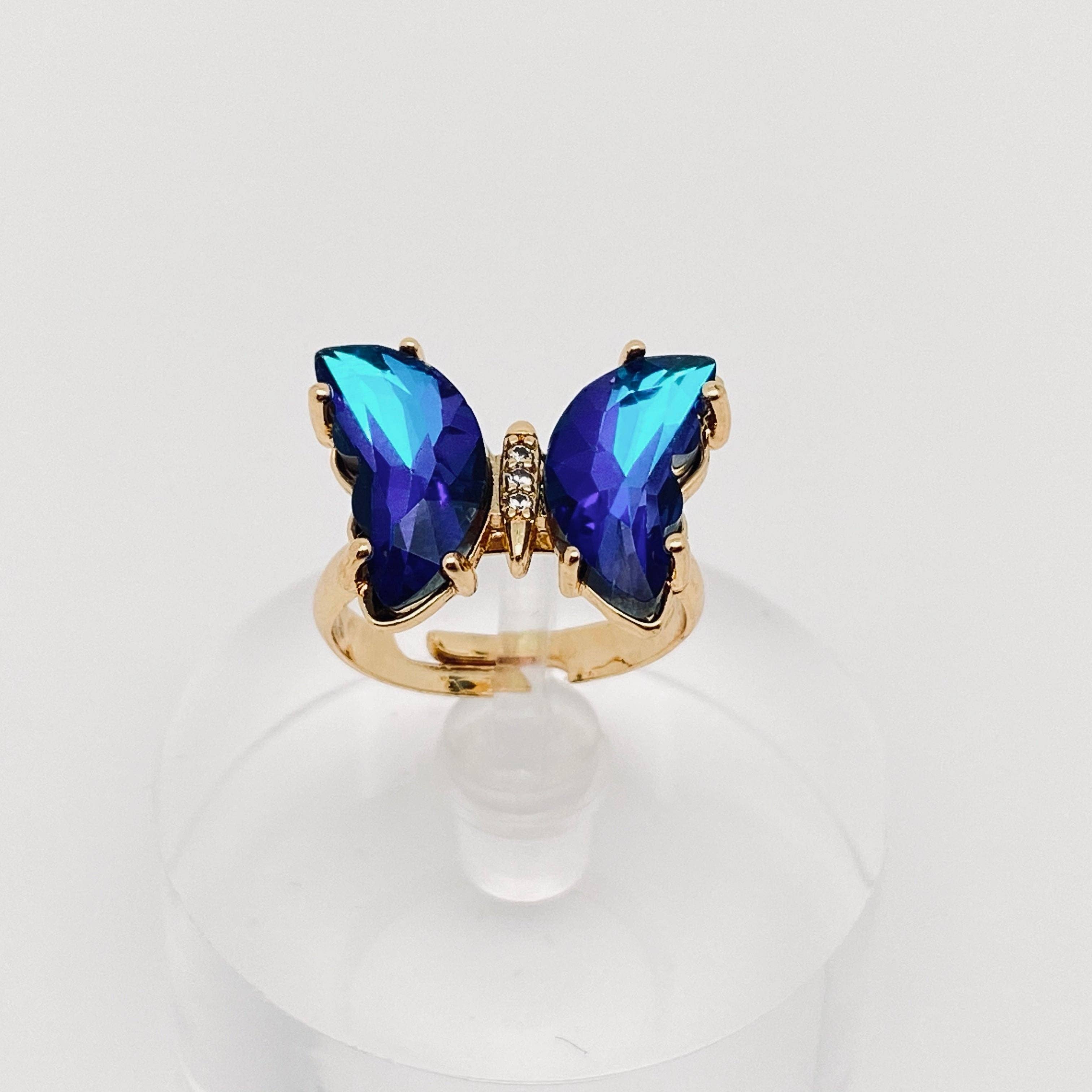 Gradient Glass Butterfly Ring: 1# Green