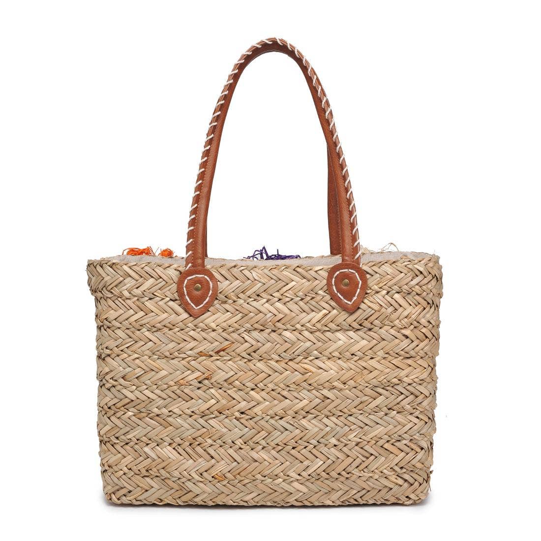 Queenie Floral Straw Tote: Natural
