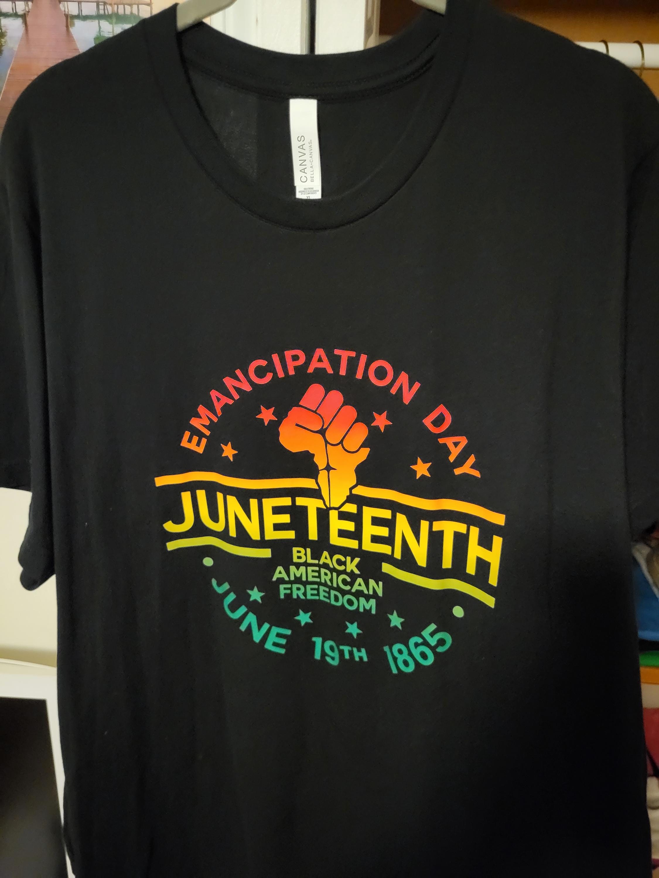 Juneteenth/Emancipation Day, custom hand pressed t-shirt, women owned