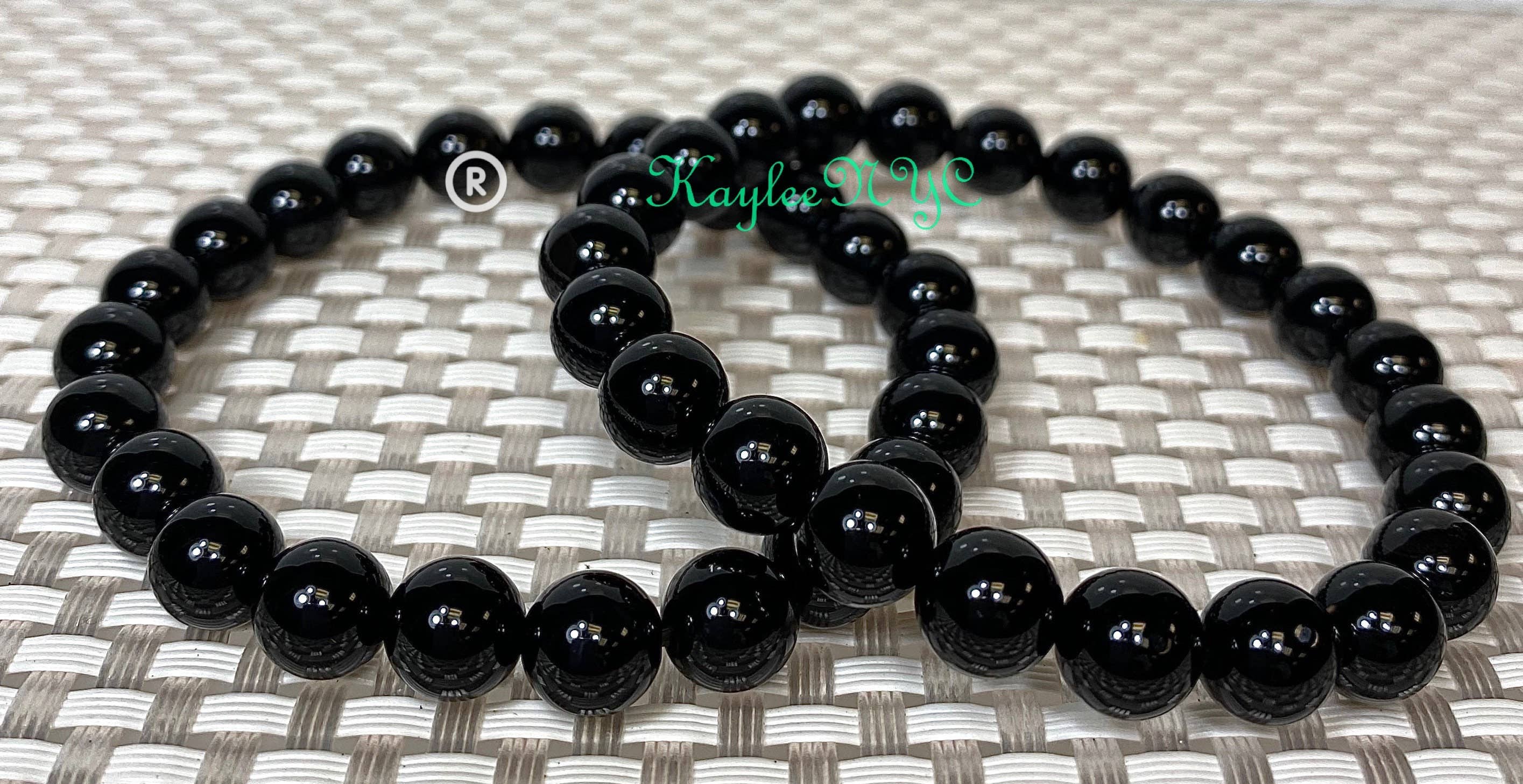 Natural Black Onyx 8mm Crystal Healing Stretch Bracelet 7.5"