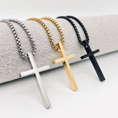 Glossy Cross Stainless Steel Pendant Necklace - MJ/MNP: Black