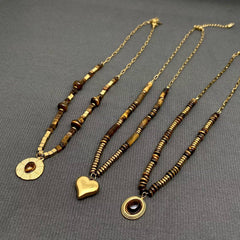 18K Golden S.Steel Tiger's Eye Stone Beaded Necklace