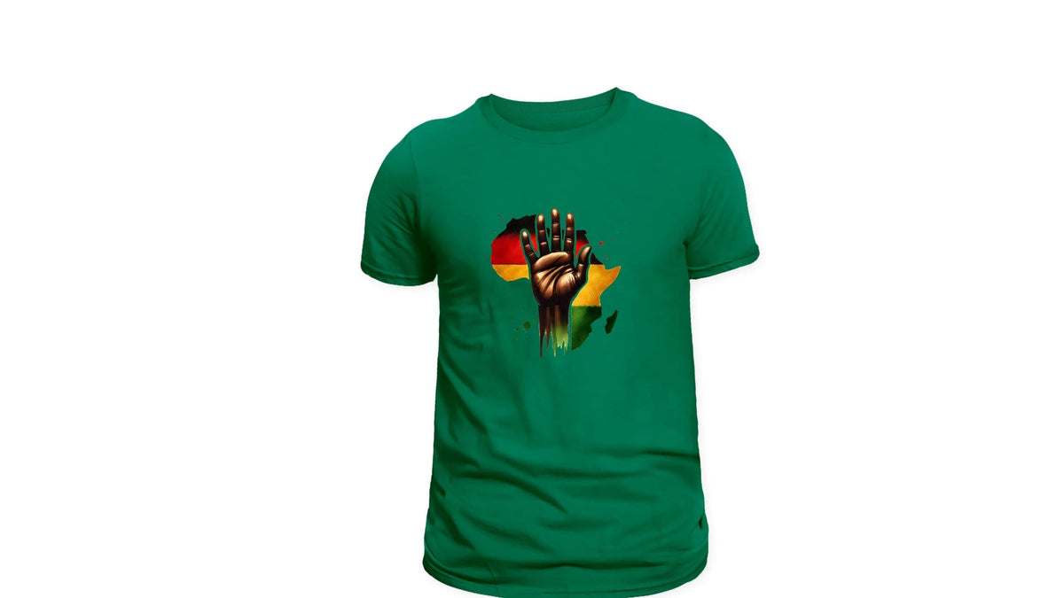 Hand of Africa, custom hand pressed t-shirt, women owned