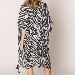 Animal Print Summer Kimono Cover-Up: BLK / One Size