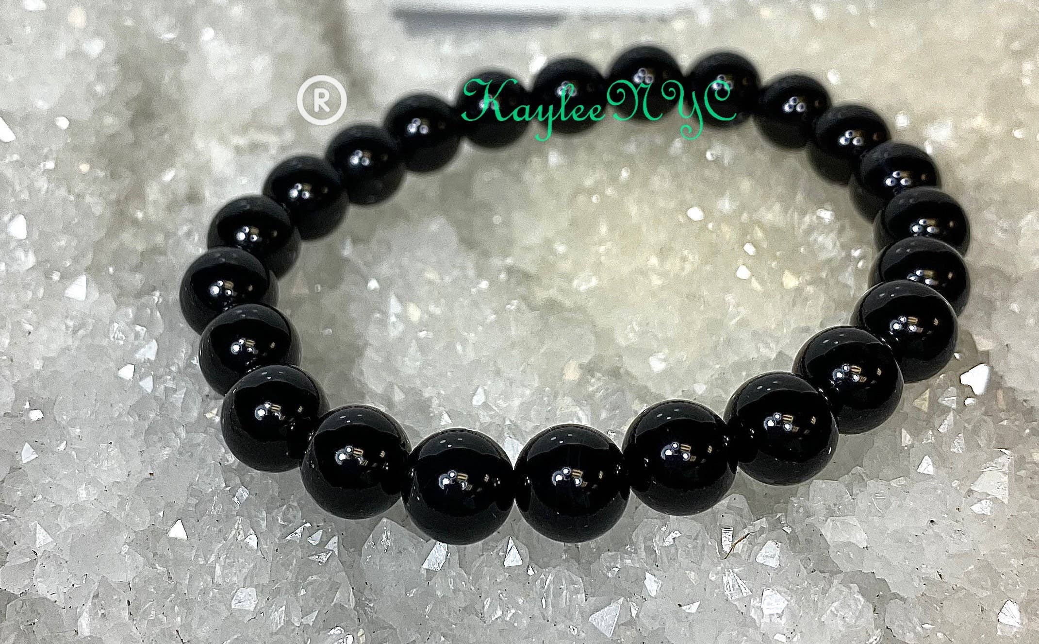 Natural Black Onyx 8mm Crystal Healing Stretch Bracelet 7.5"