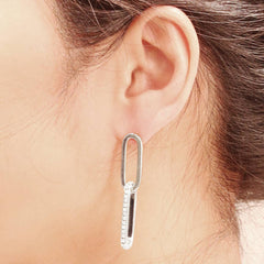 14K Dipped CZ Linked Narrow Hoops Post Earrings: WHITE GOLD / ONE SIZE