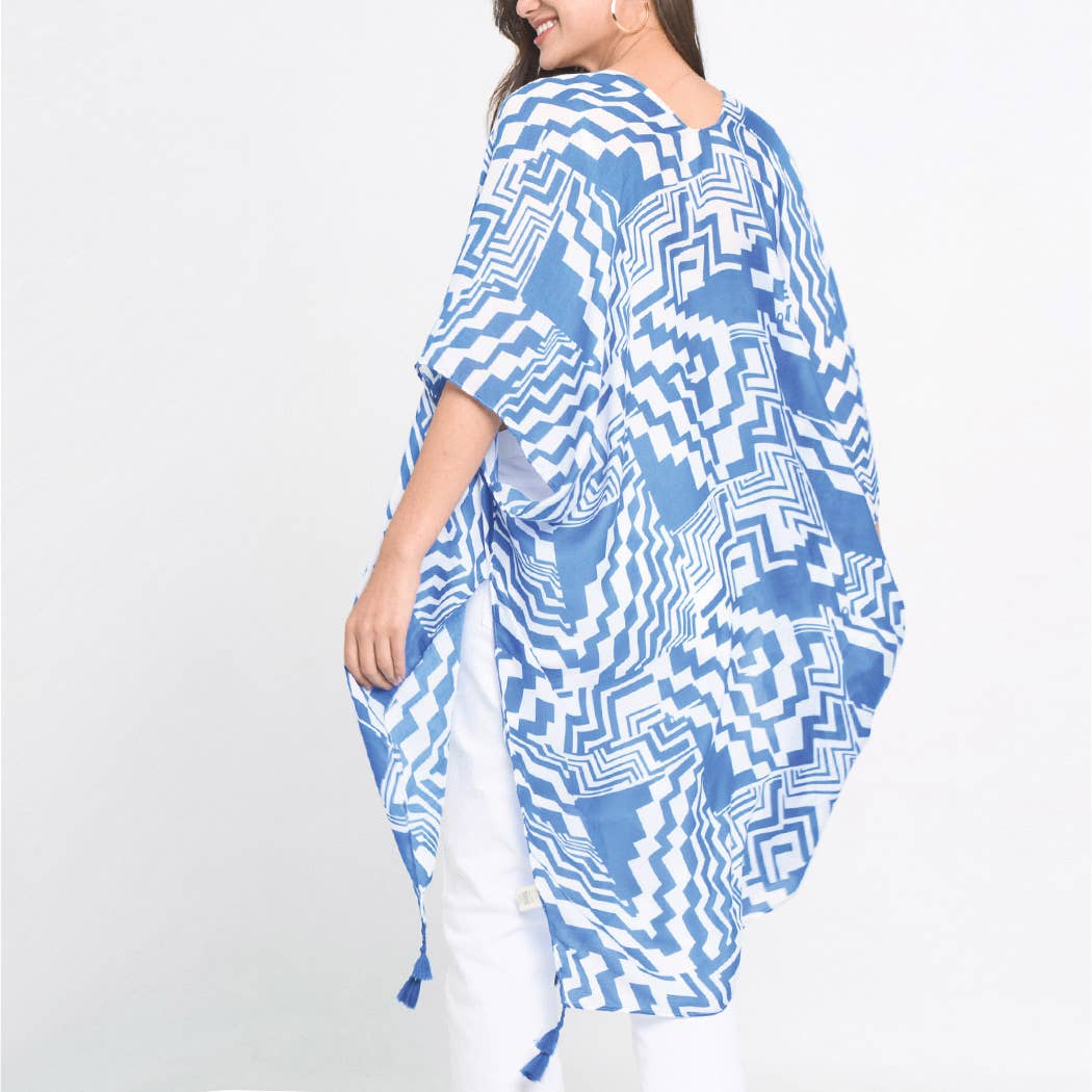 Geometric Print Open Front Kimono: RED / ONE SIZE