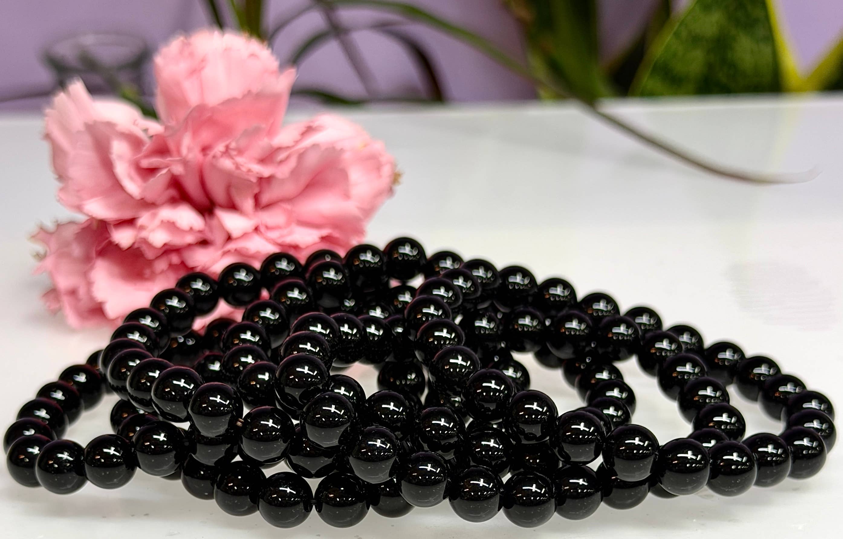 Natural Black Onyx 8mm Crystal Healing Stretch Bracelet 7.5"